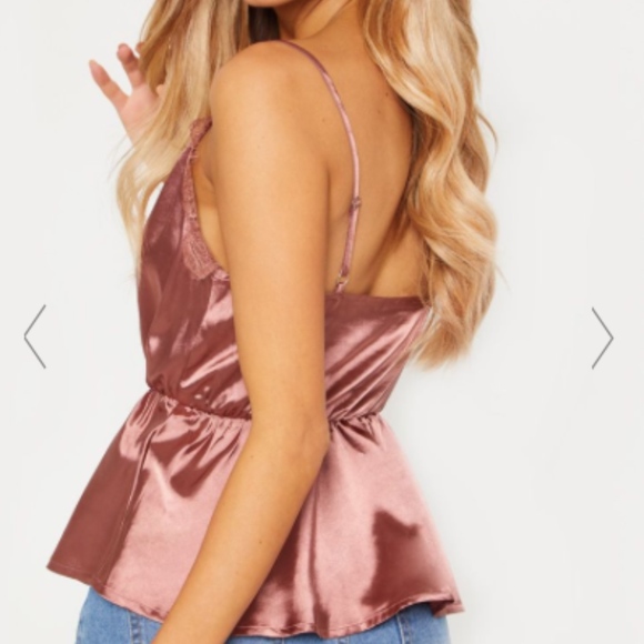 Rose Satin Eyelash Lace Detail Cami Top - Picture 4 of 5